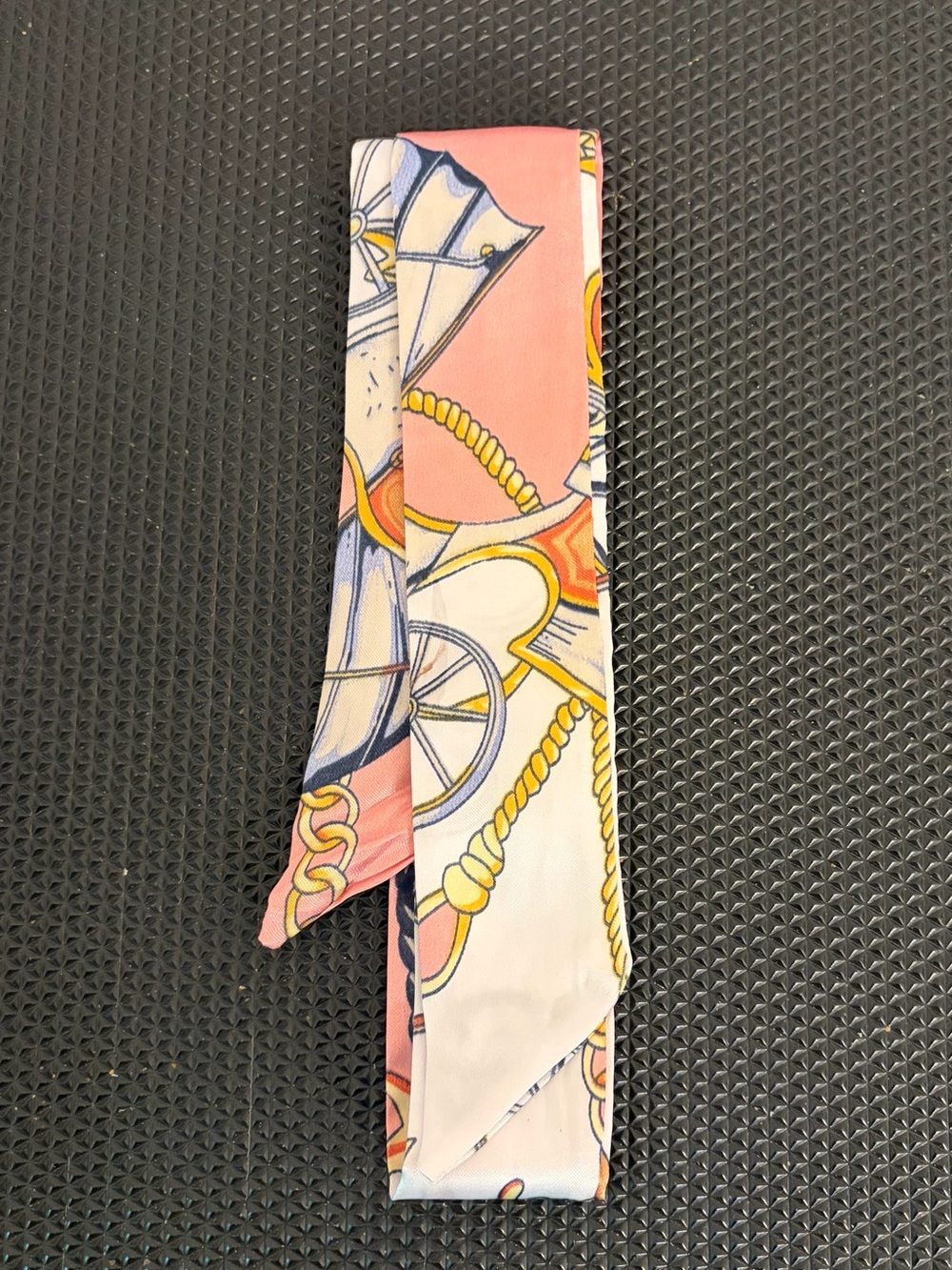 2 Silk like Bag Twilly- Pink Rope/Wheel & Chain Print